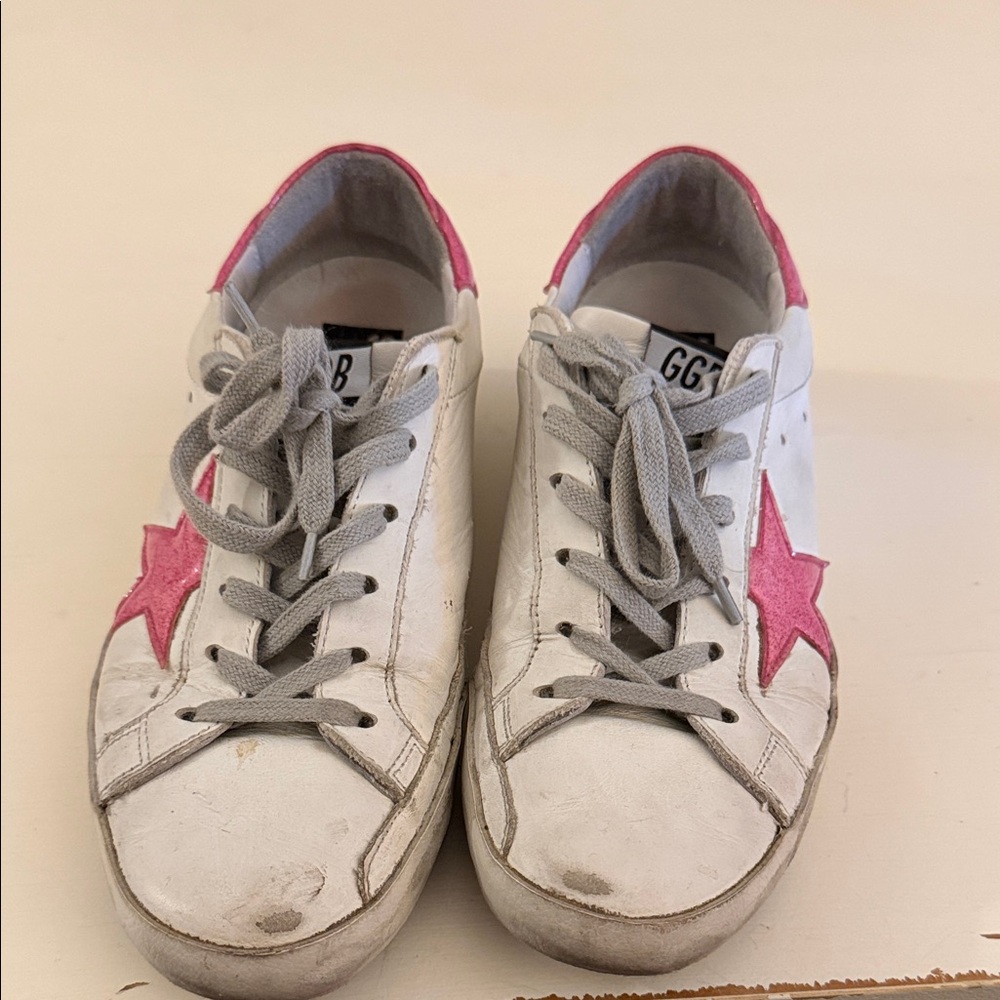 Golden Goose White Sneakers with Pink Stars